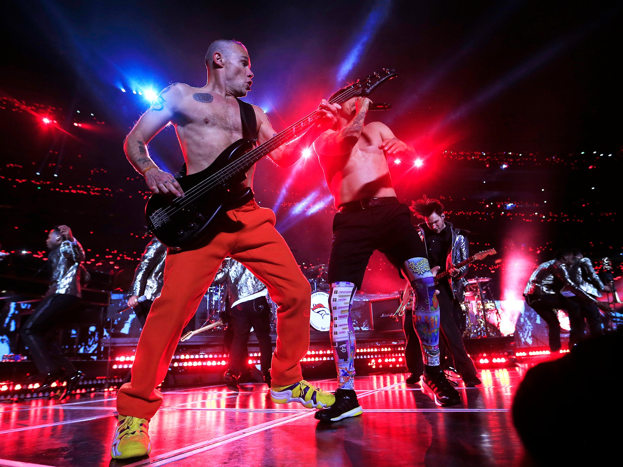 The Red Hot Chili Peppers perform during the Pepsi Super Bowl XLVIII Halftime Show at MetLife Stadium on February 2, 2014 in East Rutherford, New Jersey. (Photo by Jamie Squire/Getty Images)