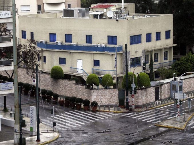The Israeli embassy in Athens, Greece, was left with bullet marks after the drive-by shooting on 12 December 2014