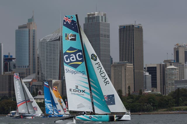 Lively conditions and spectacular backdrops as racing began in the Extreme Sailing Series finale in Sydney, Australia
