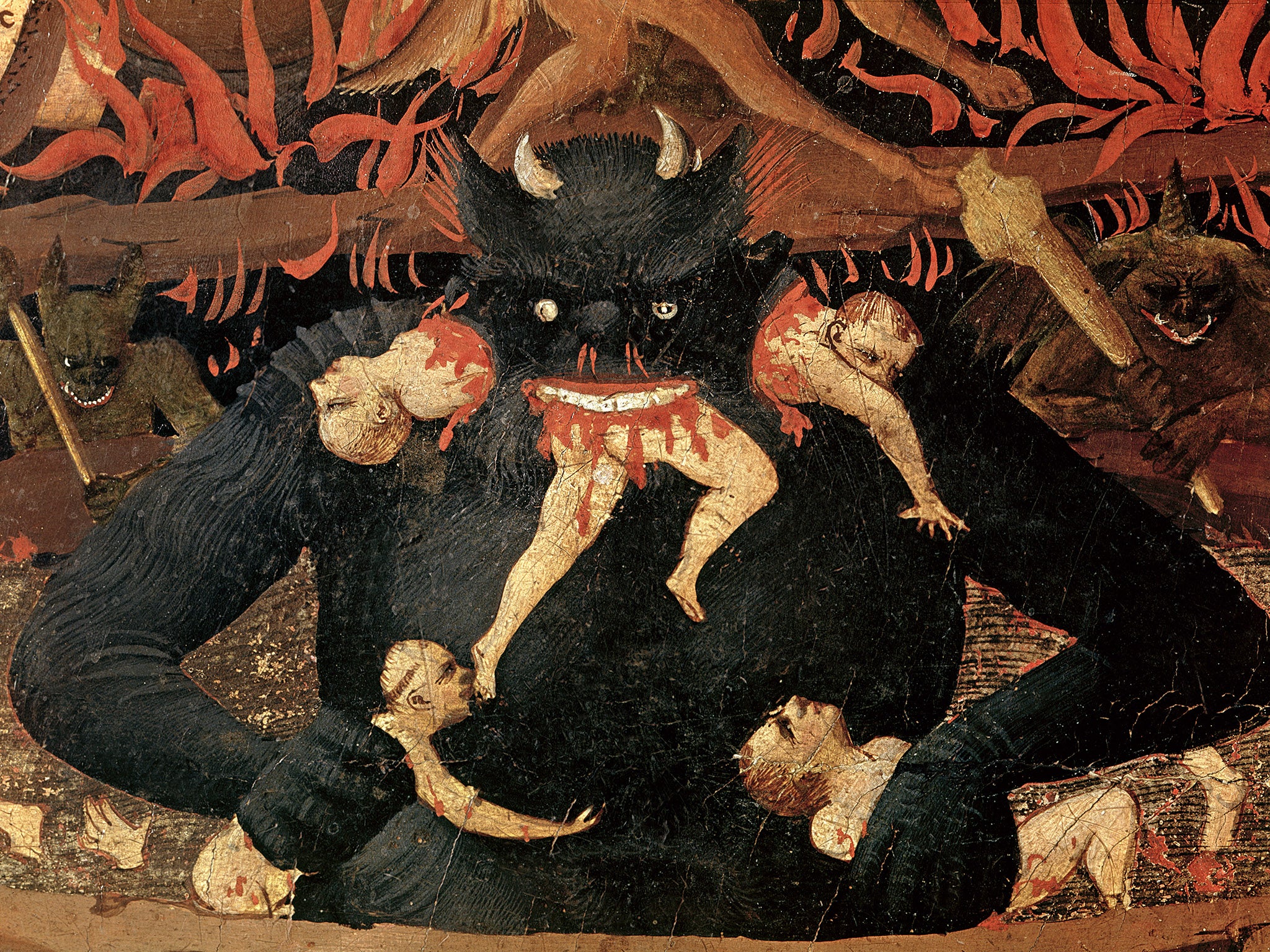 The Last Judgement, detail of Satan devouring the damned in hell, c.1431 (oil on panel) by Angelico, Fra (Guido di Pietro) (c.1387-1455); Museo di San Marco dell'Angelico, Florence, Italy