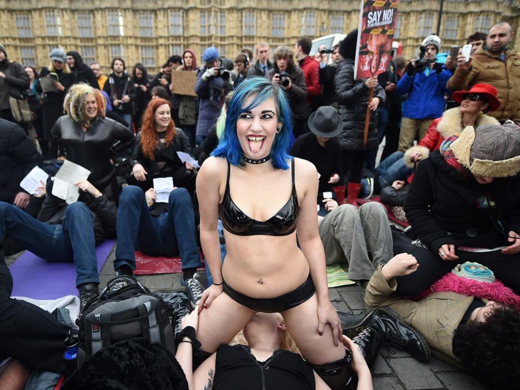 One of the activists outside parliament