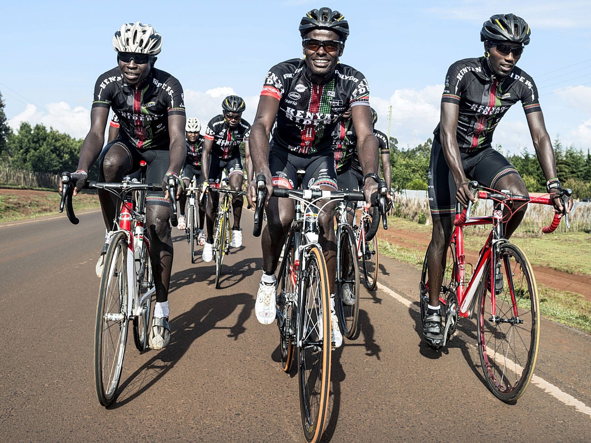 Kenyan Riders are the leading team in a country known for running; (top right) John Njoroge, who was killed in October