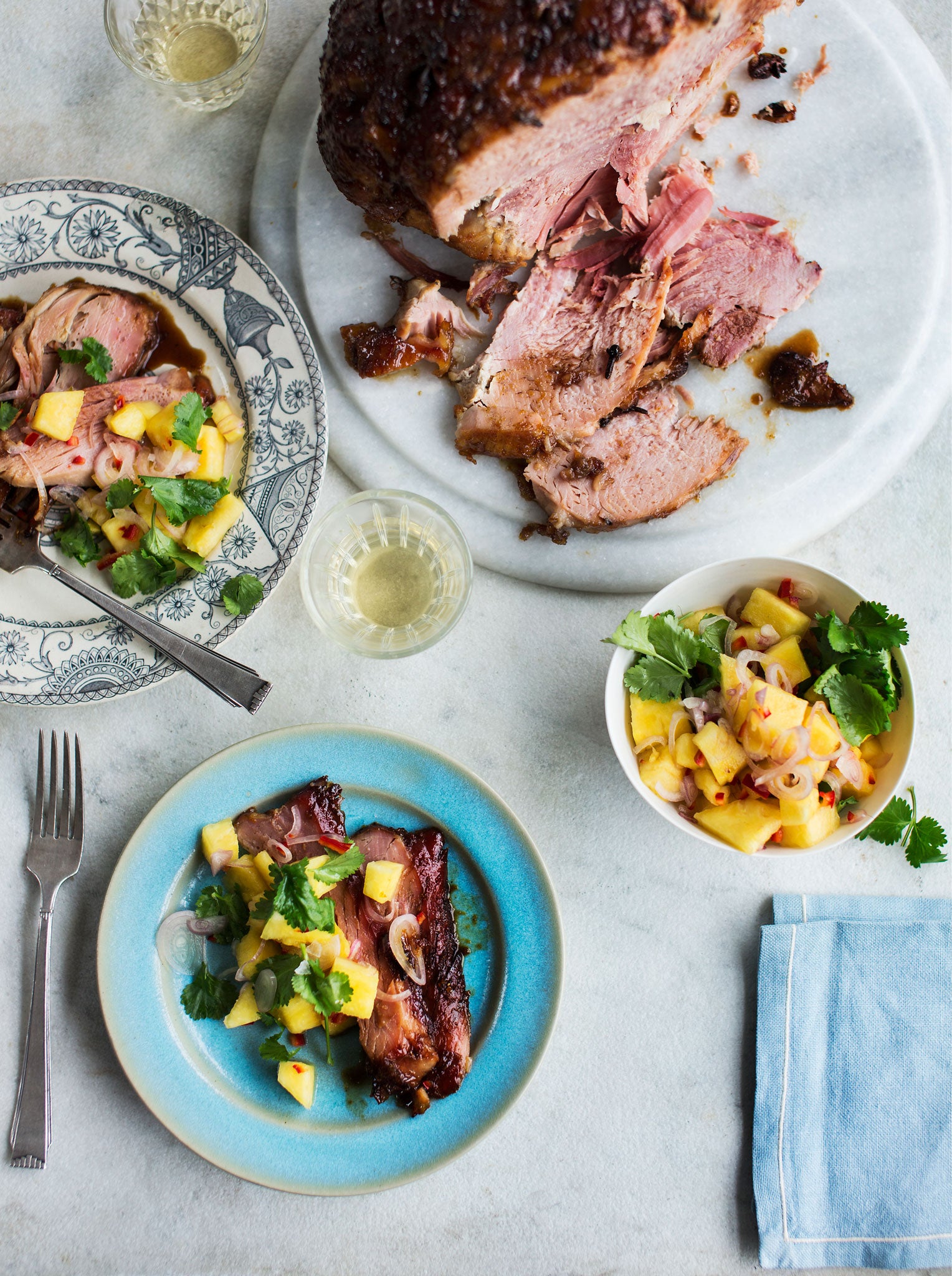 Spice-glazed gammon with a pineapple relish
