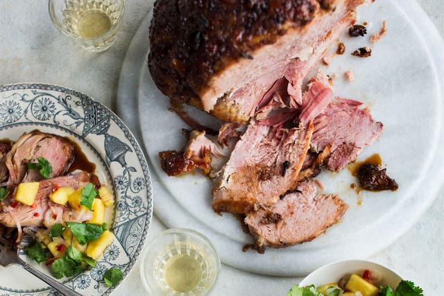 Spice-glazed gammon with a pineapple relish