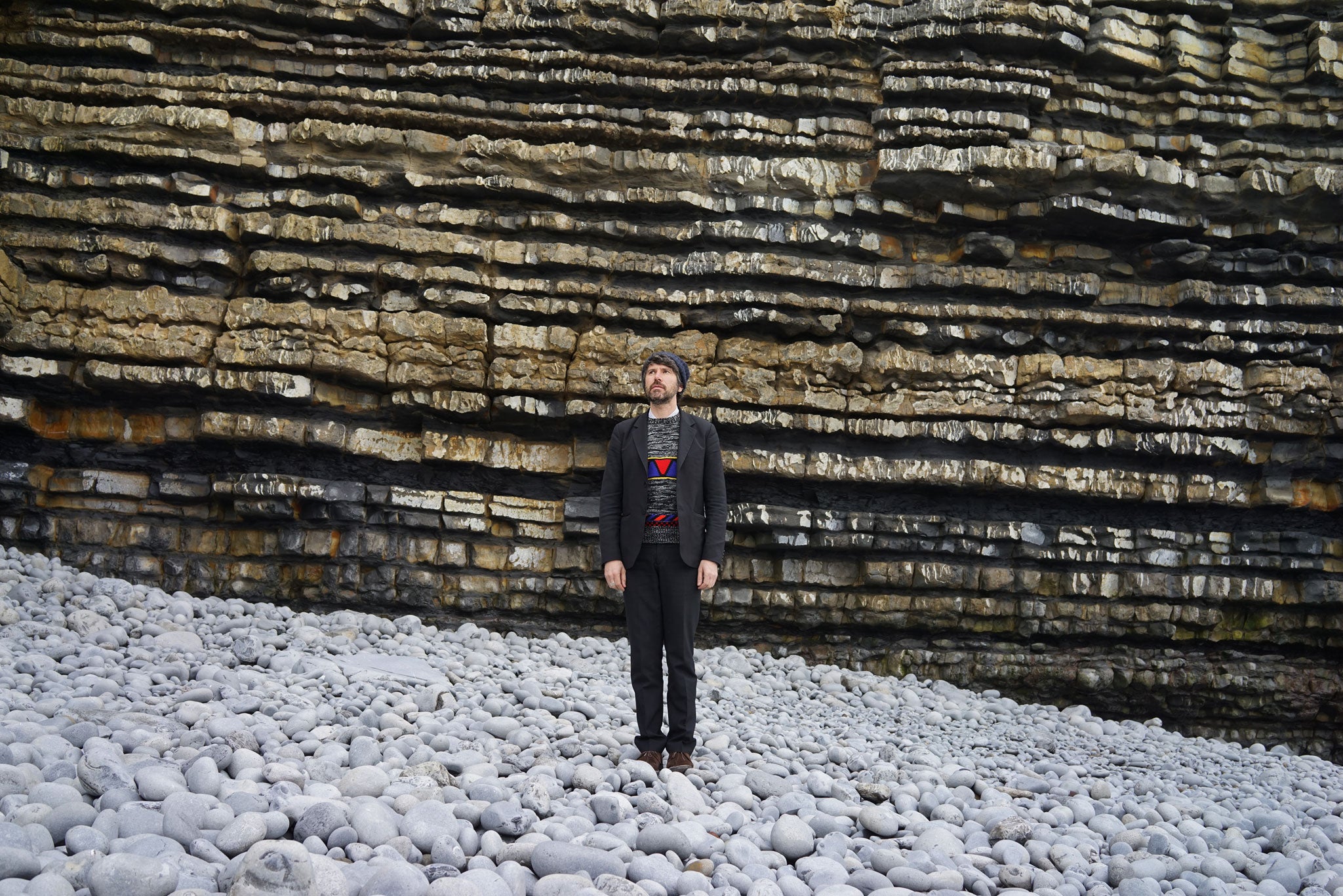 Rhys photographed last month on Southerndown Beach, near Bridgend in South Wales