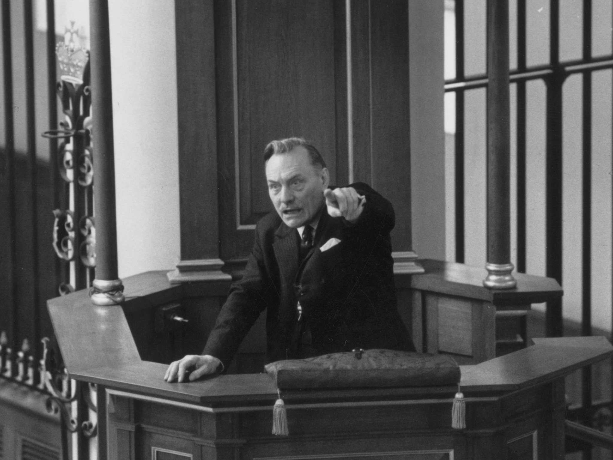 Enoch Powell speaking in the pulpit of the church of St Mary Le Bow, London, in 1977