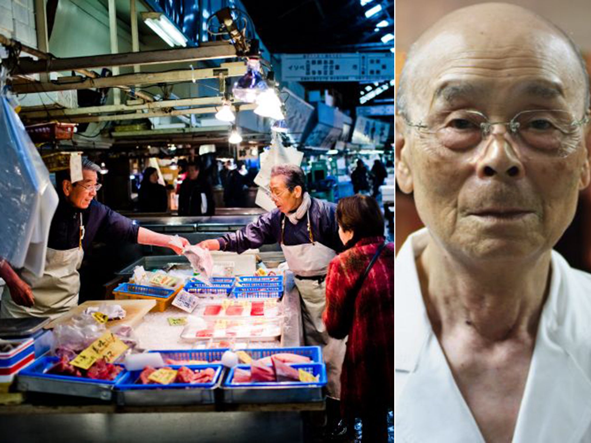 Jiro Ono, right, has been practising his art for eight decades; Tokyo's Tsukiji fish market