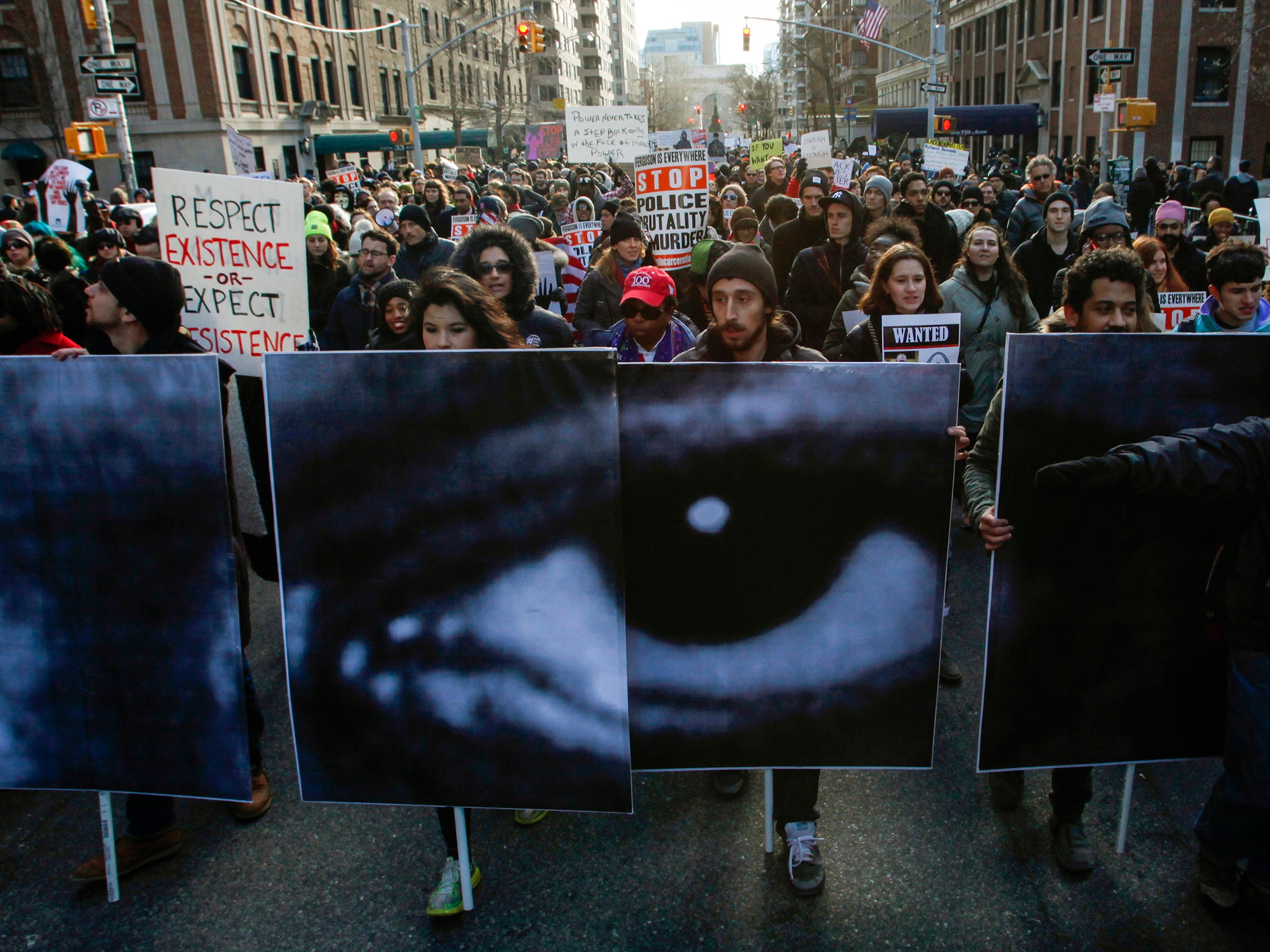 People take part in a march against police violence, in New York, as part of the Millions march