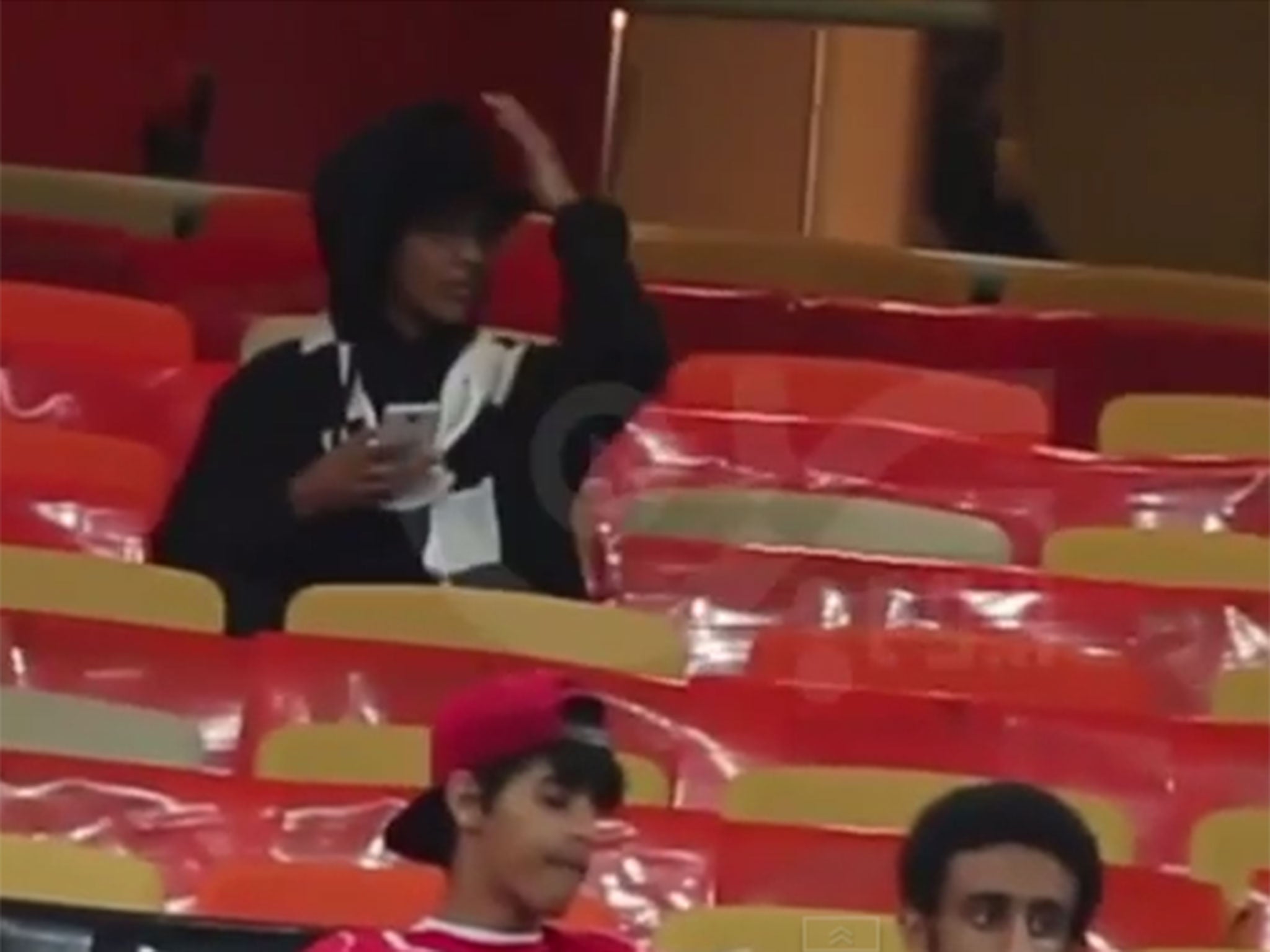 Video footage appeared to show the woman sat in the away stand of the Al-Jawhara stadium in Jeddah