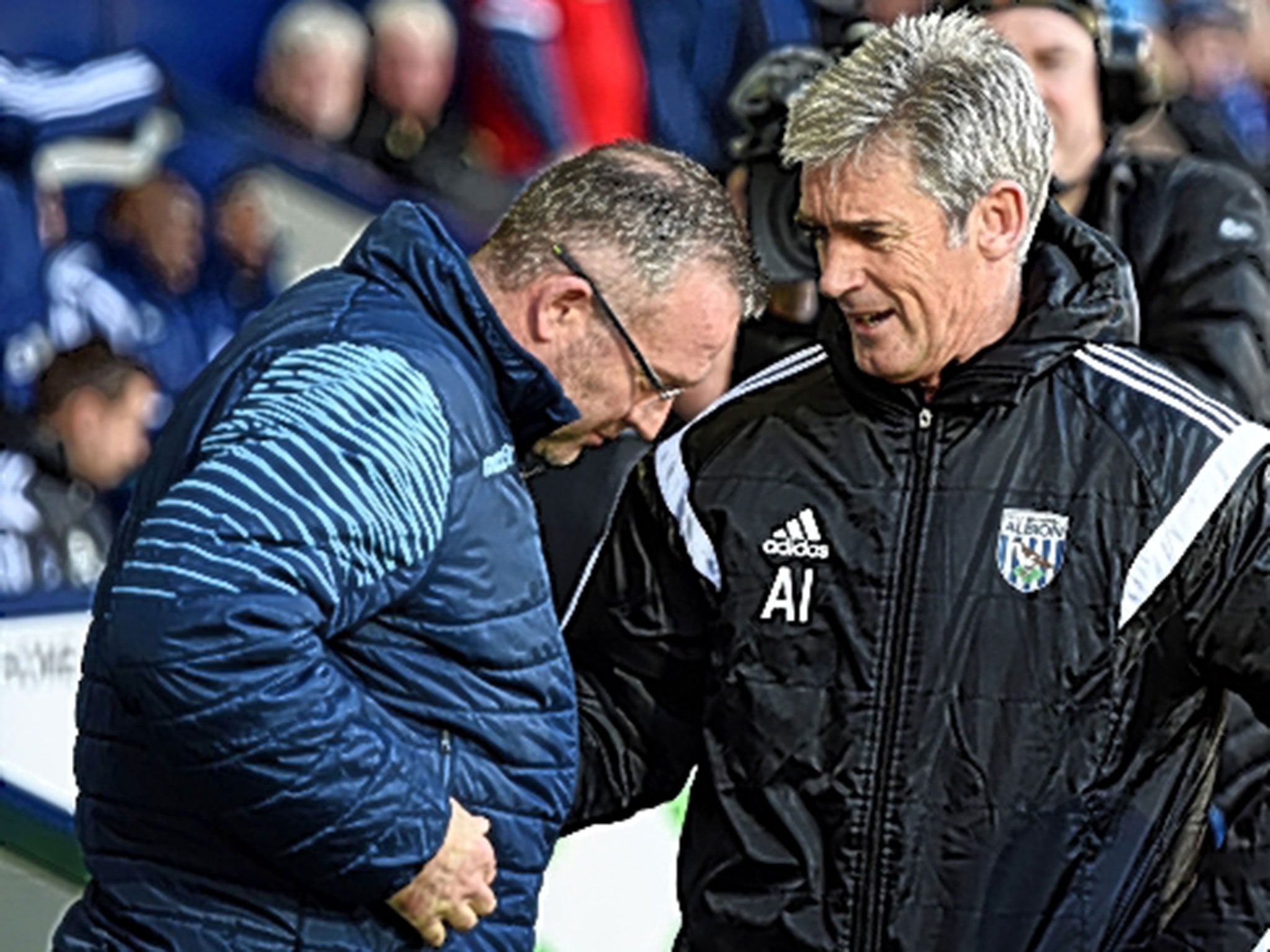 Paul Lambert and Alan Irvine converse ahead of the game at The Hawthorns