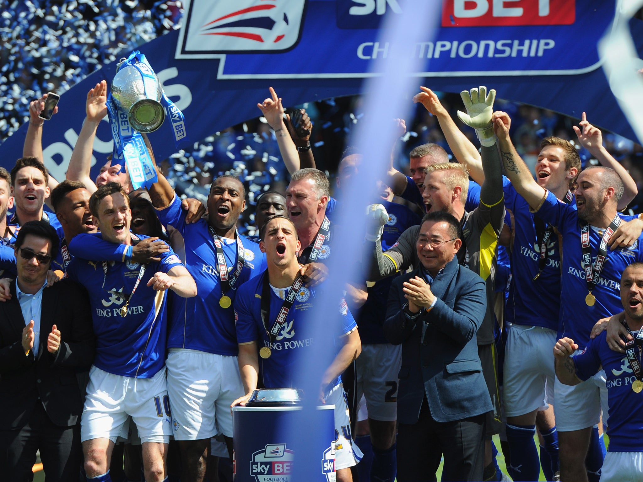 Leicester City celebrate winning the Championship