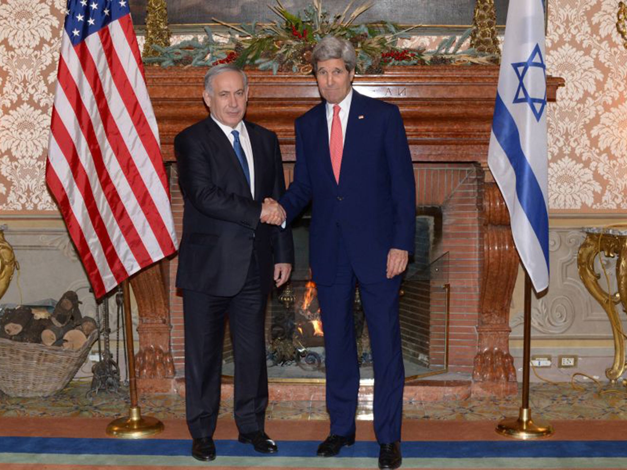 The Israeli Prime Minister met US Secretary of State John Kerry in Rome to lobby for an American veto