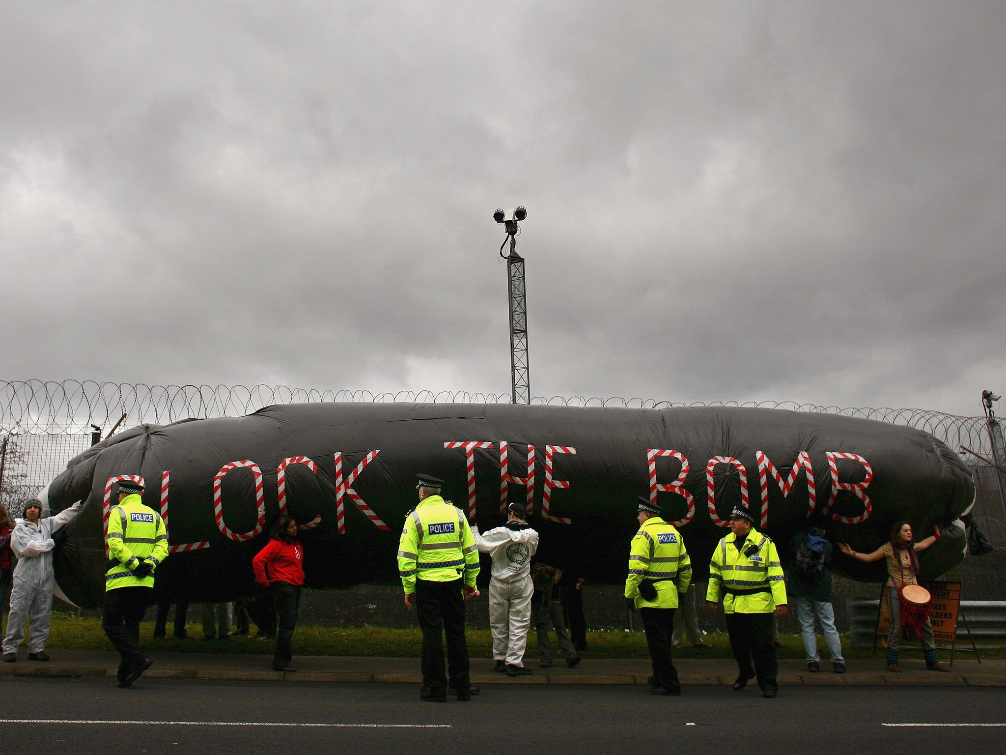 Campaigners protest at the Faslane naval base on the Clyde, home of the Trident Submarine fleet, in March 2007