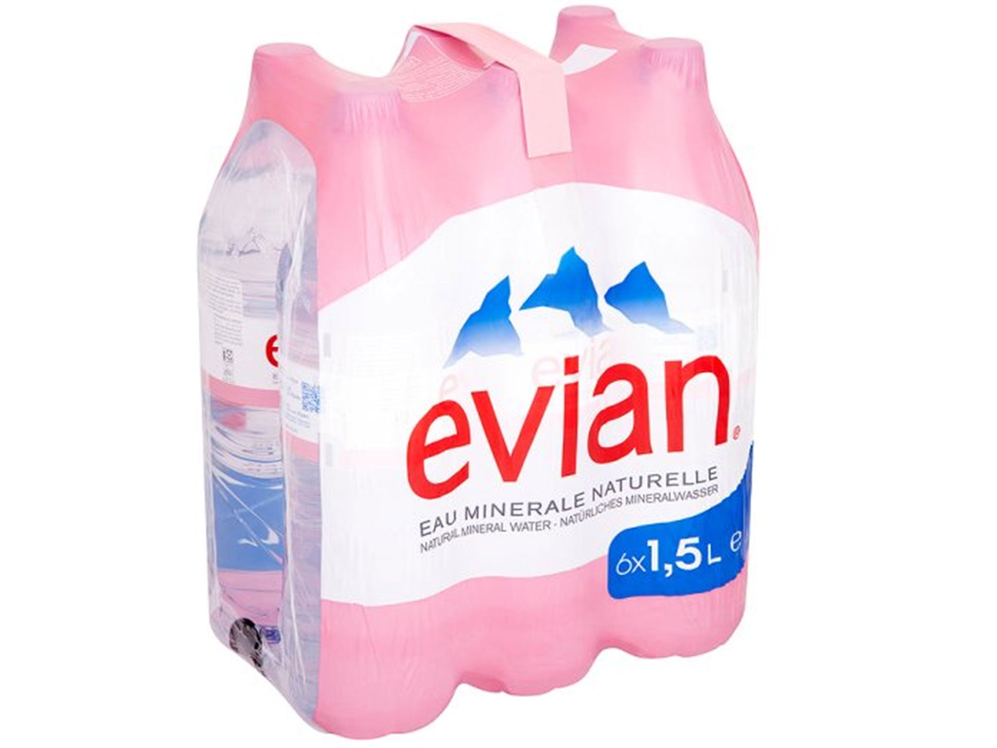 Evian natural mineral water six-pack, as listed on the Tesco website