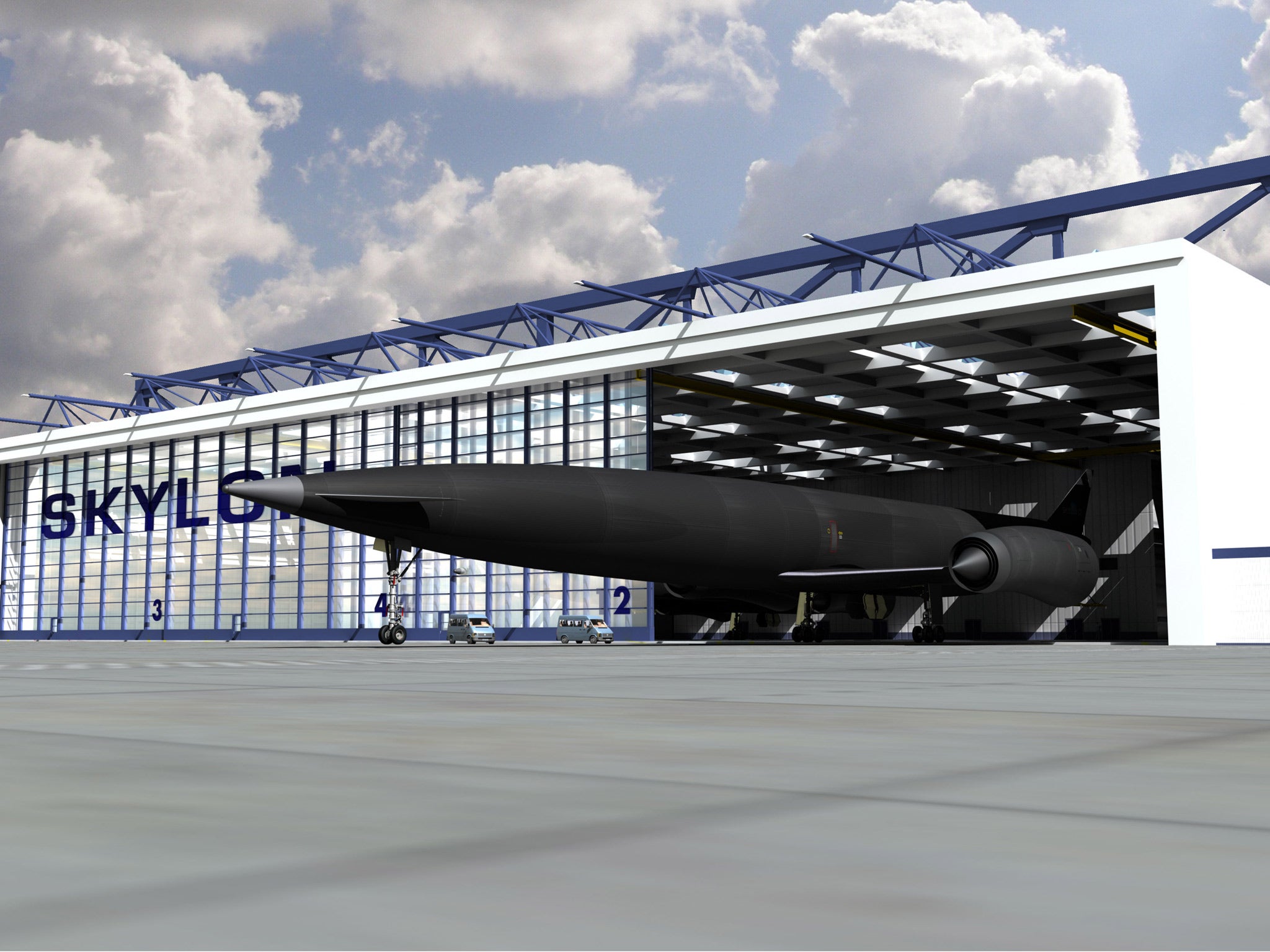 The expected design of the Skylon, imagined in its hangar