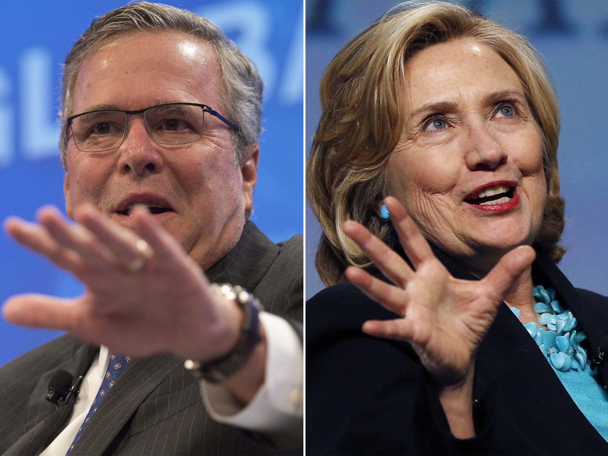 Two tribes: if Hillary Clinton runs against Jeb Bush it will continue a political dynasty stretching back 30 years (AP)