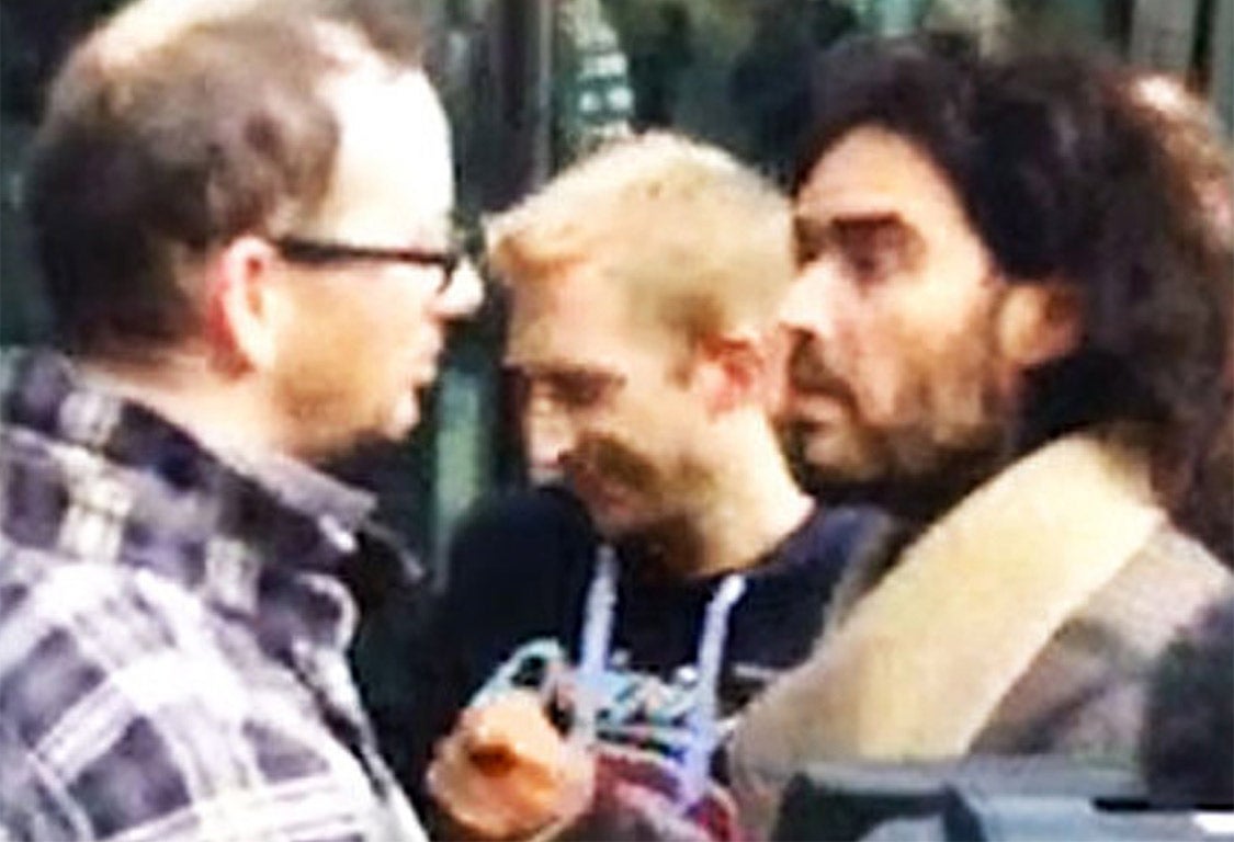 Joseph Kynaston Reeves arguing with Russell Brand outside the RBS’s London offices on Friday