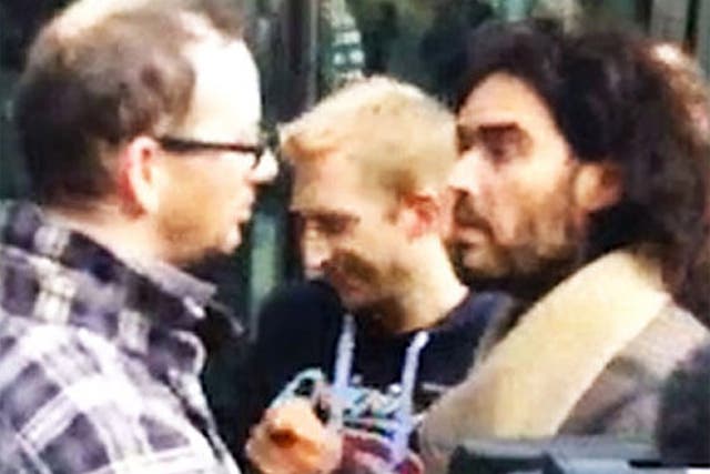 Joseph Kynaston Reeves arguing with Russell Brand outside the RBS’s London offices on Friday