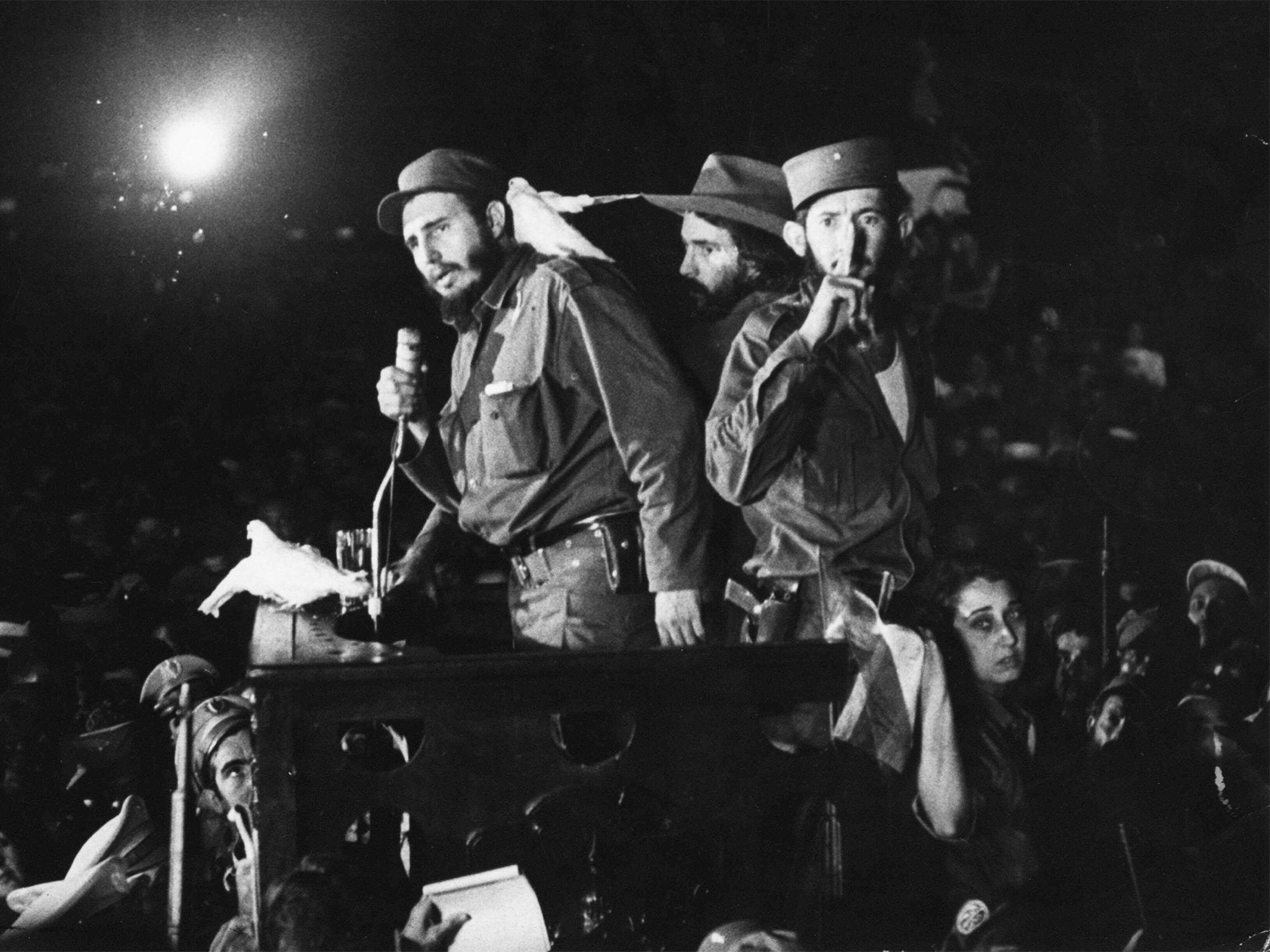 Fidel Castro speaks to supporters after gaining power in 1959