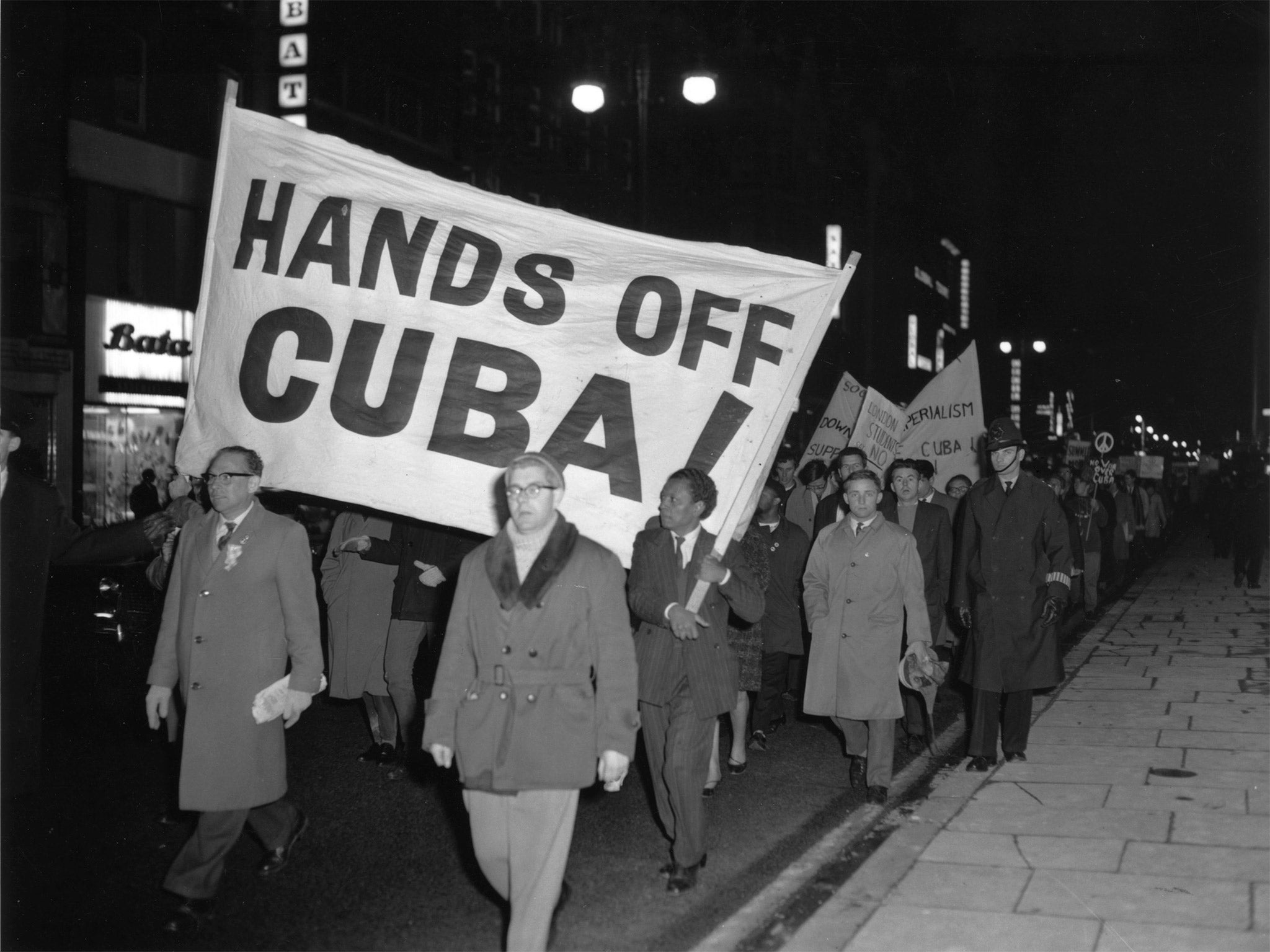 Britons march in London’s Oxford Street to protest at US action during the 1962 Cuban missile crisis
