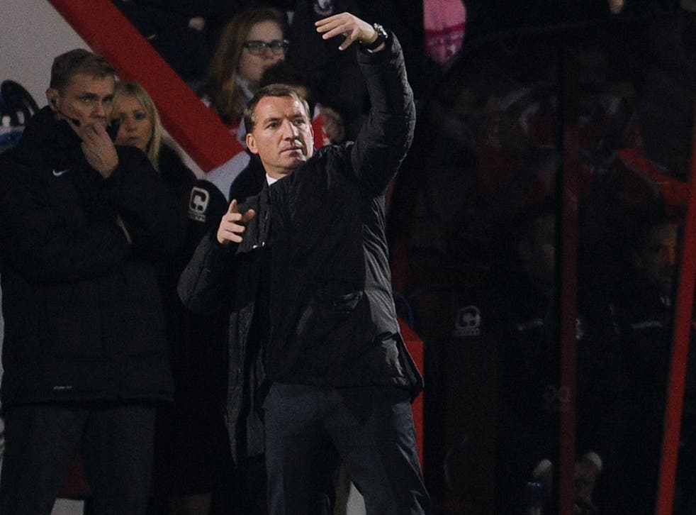 Brendan Rodgers reacts on the touchline at Dean Court
