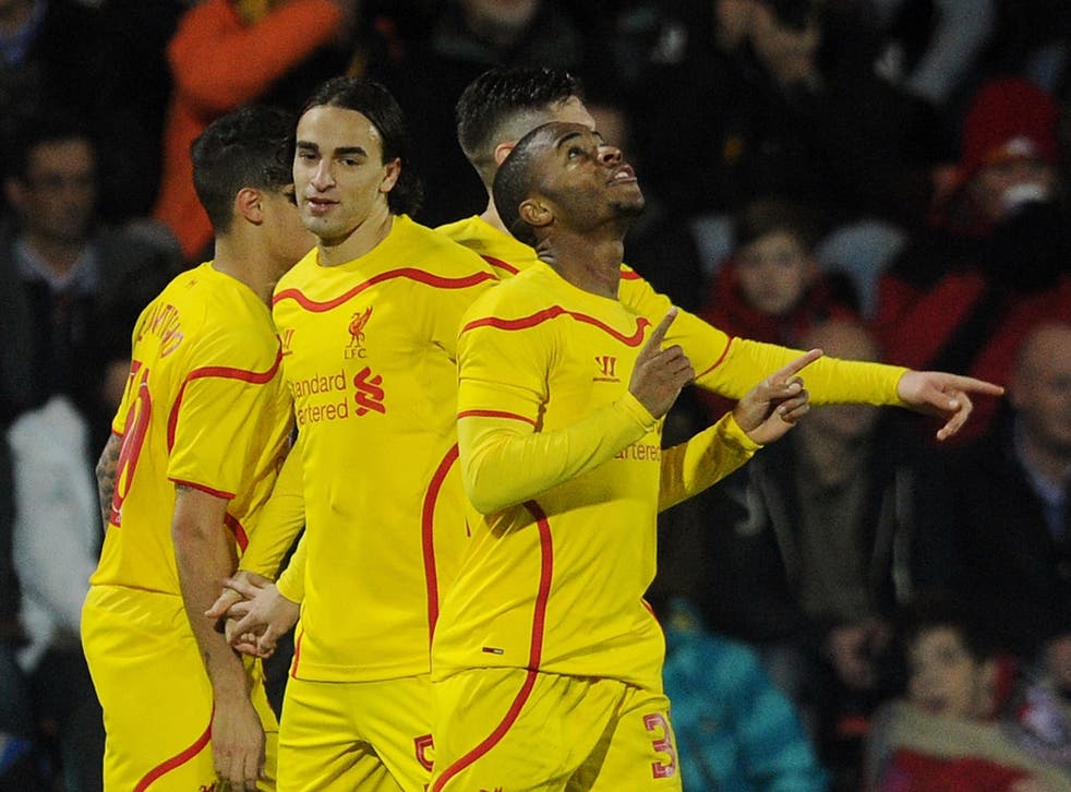 Raheem Sterling celebrates during Liverpool's victory over Bournemouth
