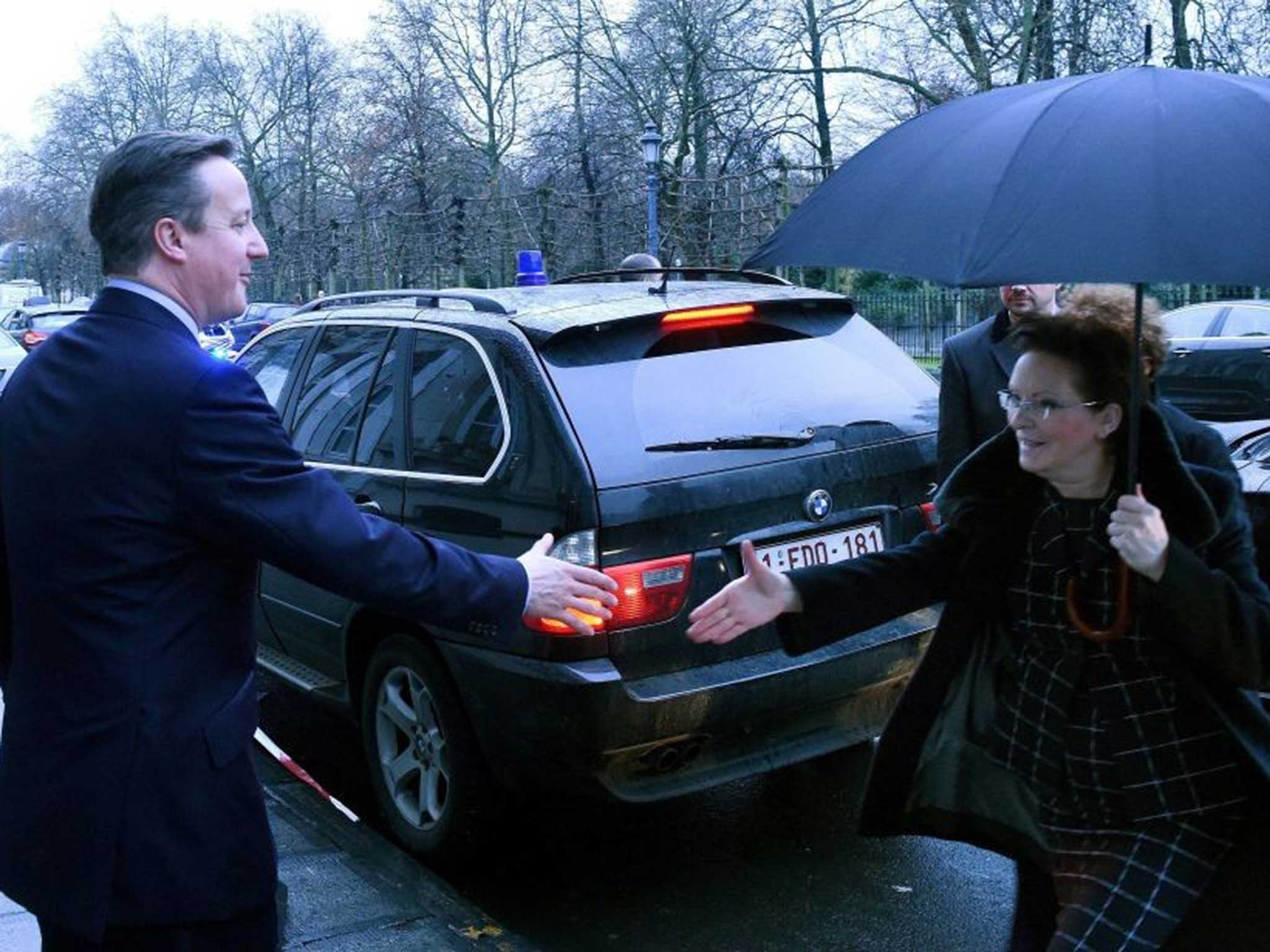 Polish Prime Minister Ewa Kopacz and Prime Minister David Cameron arrive for their meeting in Brussels