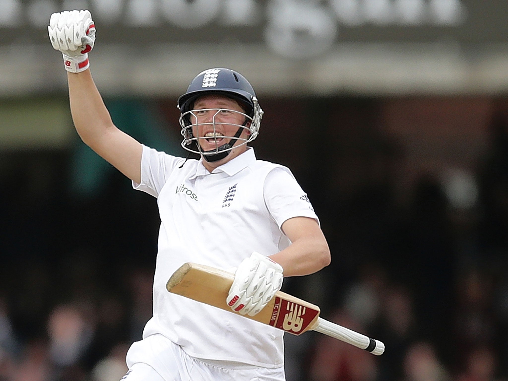 Gary Ballance celebrates reaching his maiden Test century at Lord’s in June