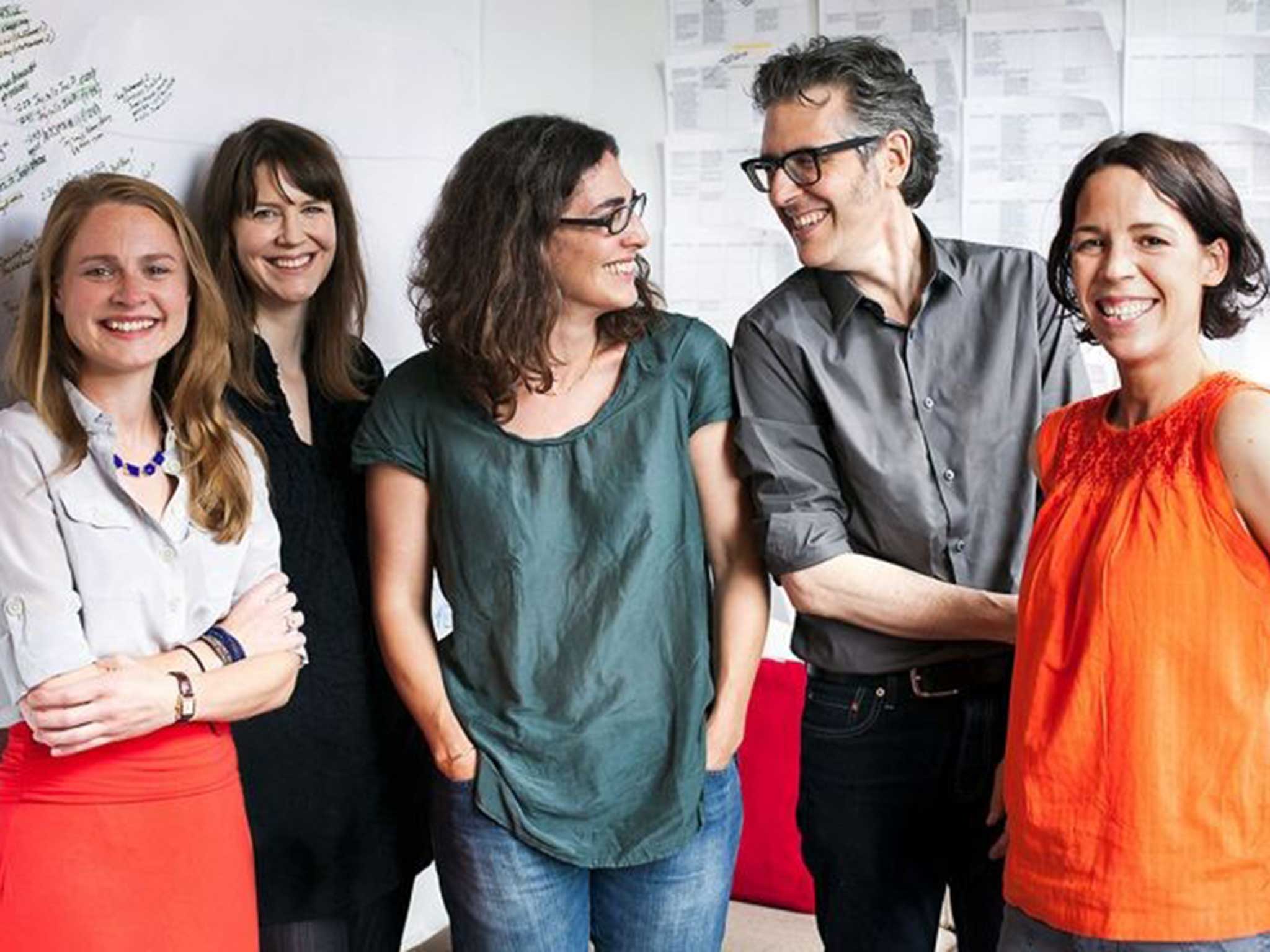 Casting call: the team behind the popular ‘Serial’ podcast includes (from left) Dana Chivvis, Emily Condon, Sarah Koenig, Ira Glass and Julie Snyder 