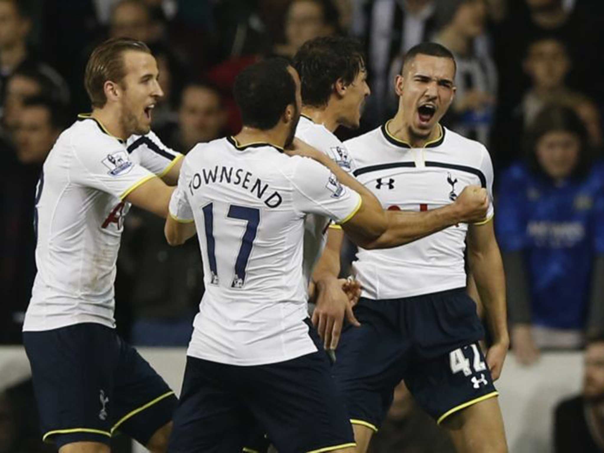 Spurs’ Nabil Bentaleb (right) celebrates his goal against Newcastle
