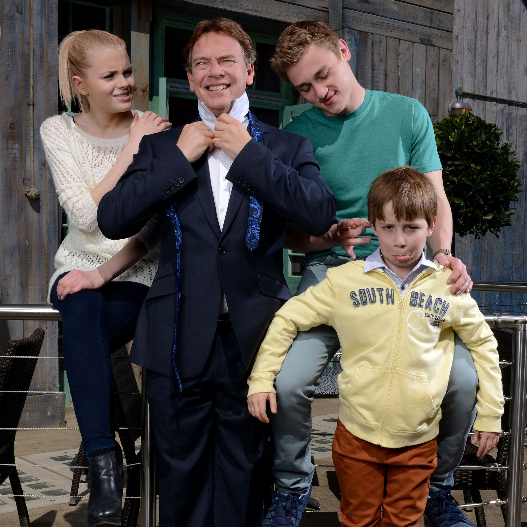 Eastenders' Lucy Beale (Hetti Bywater), Ian Beale (Adam Woodyatt), Bobby Beale (Rory Stroud) and Peter Beale (Ben Hardy)