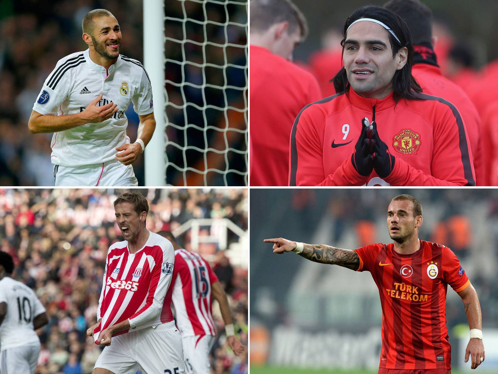 Karim Benzema, Radamel Falcao, Peter Crouch and Wesley Sneijder