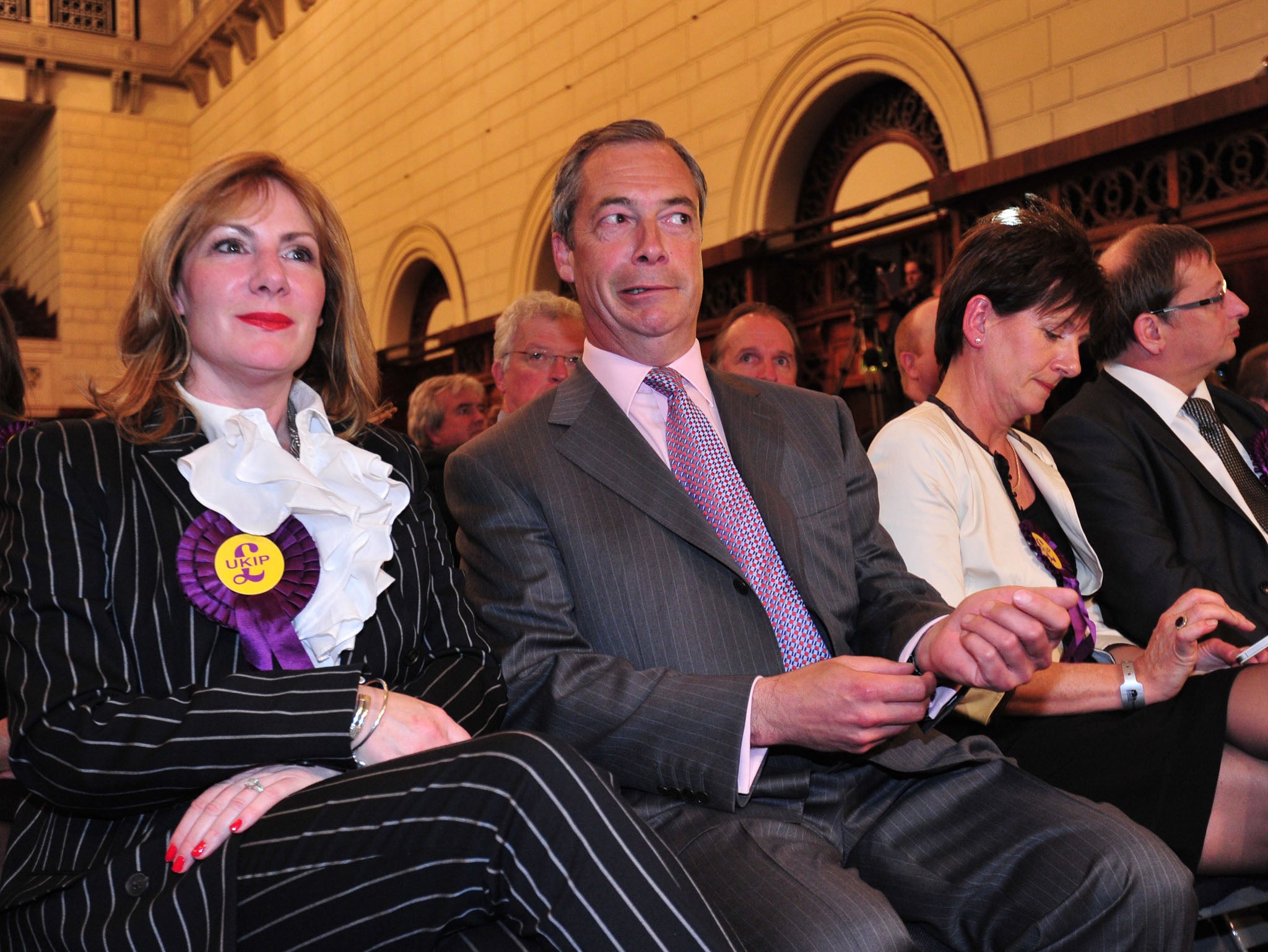 Suspended Ukip MEP Janice Atkinson (left) with party leader Nigel Farage