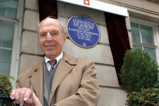 Hottelet outside the house in London’s Hallam Street where his boss, Edward R Murrow, lived during the Second World War=