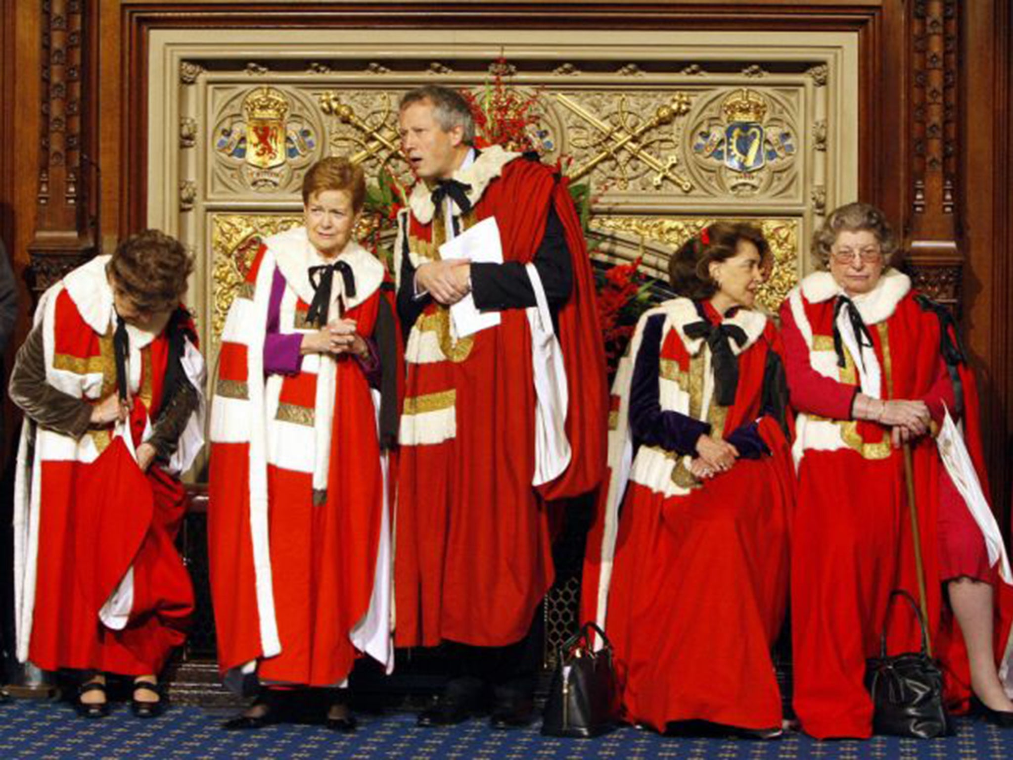 Members of the House of Lords gather for the state opening of Parliament