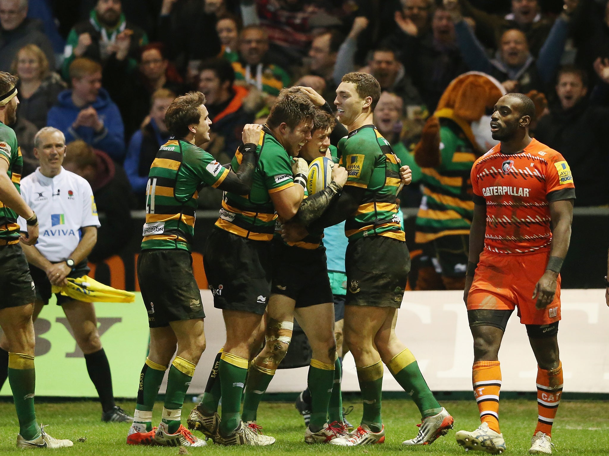 Northampton celebrate Jamie Elliott's match-winning try