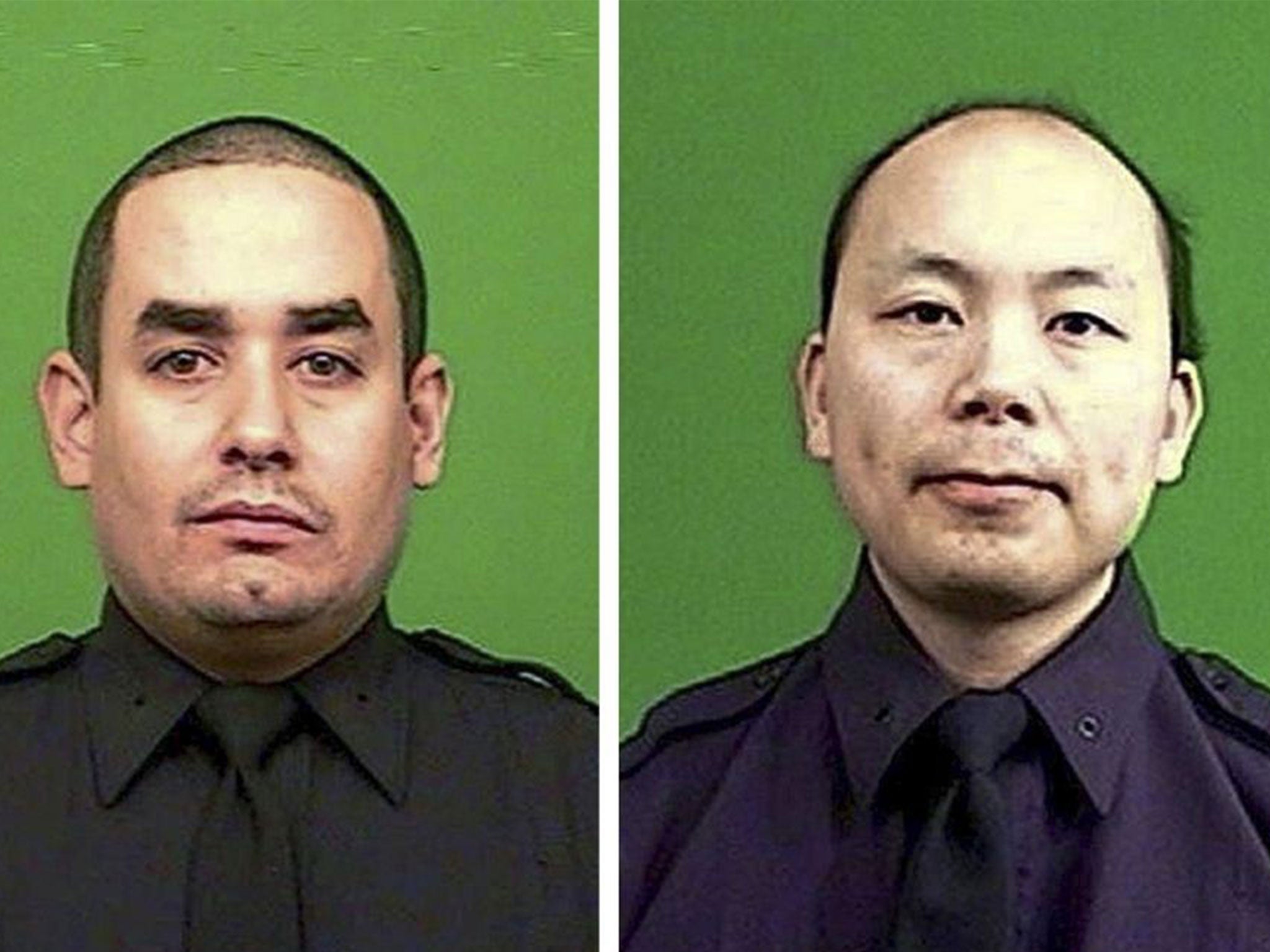 Rafael Ramos (left) and Wenjian Liu were shot dead while sitting in their patrol car in Brooklyn