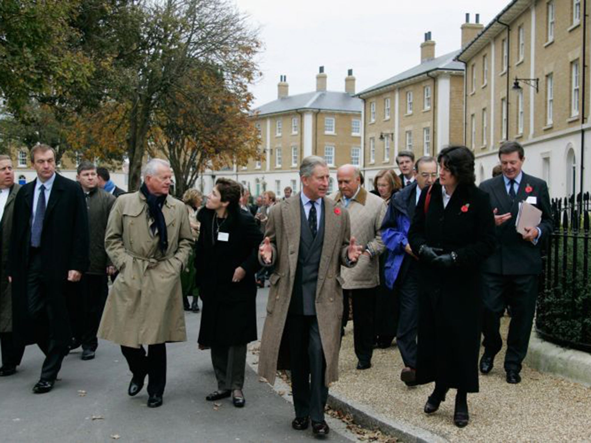 Prince Charles in Poundbury, his experimental new town in Dorset which has been dismissed as a ‘retro-kitsch fantasia’