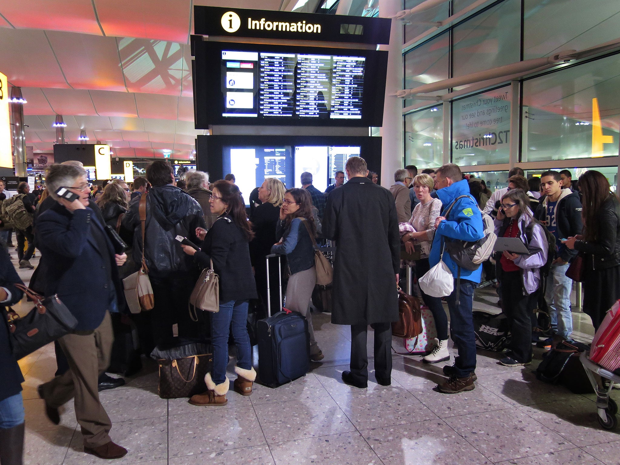 Passengers at Heathrow when a computer glitch caused mass cancellations