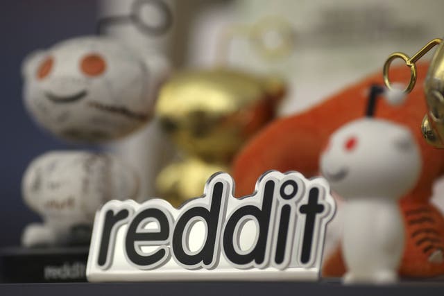 Reddit mascots are displayed at the company's headquarters in San Francisco, California