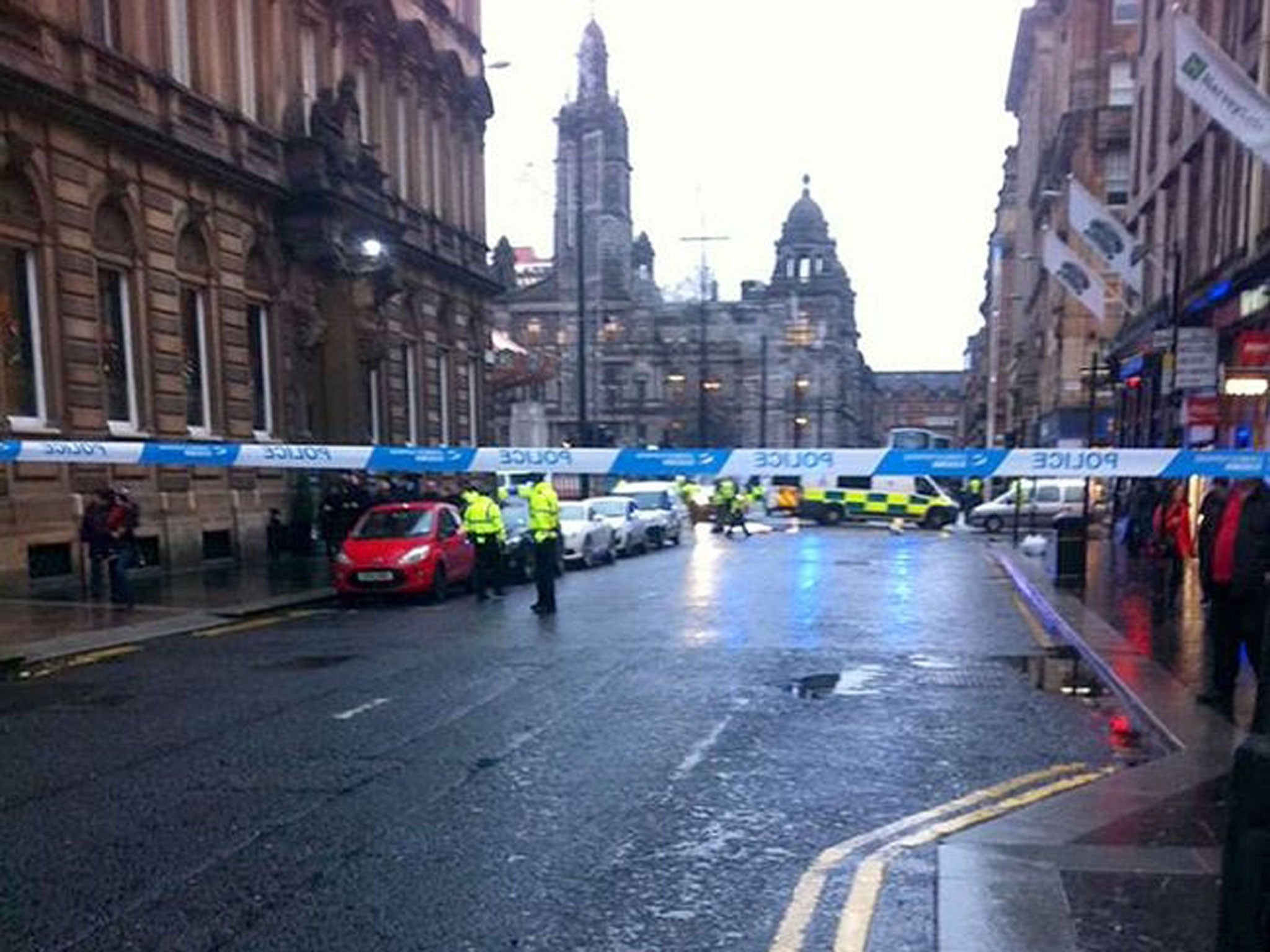 Handout photo taken with permission from the Twitter feed of @BMol14loy of the scene in Glasgow's George Square after a it is understood a bin lorry has crashed into a group of pedestrians.