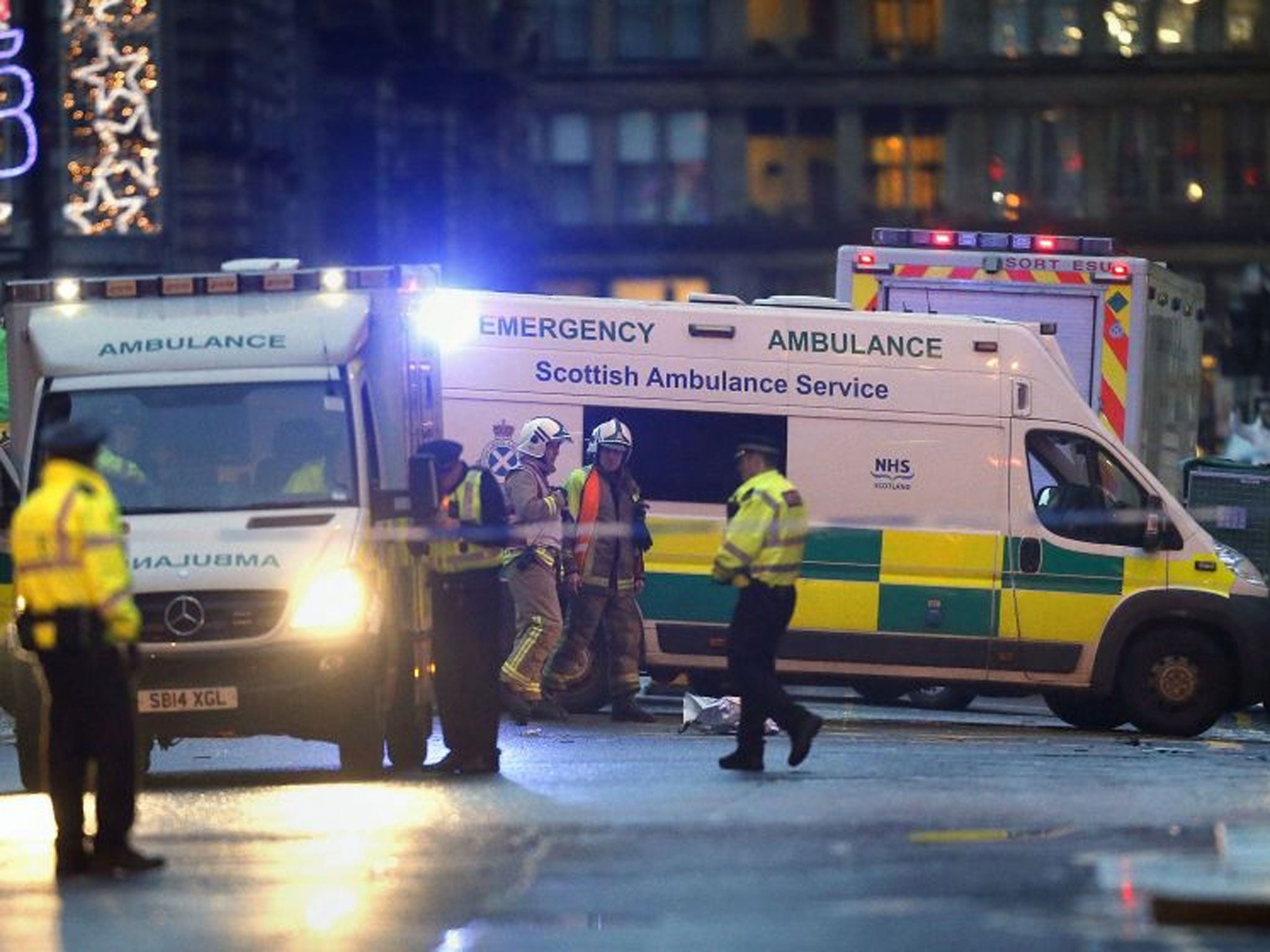 Emergency services attend the scene in George Square in Glasgow, Scotland after it is understood a bin lorry crashed into a group of pedestrians