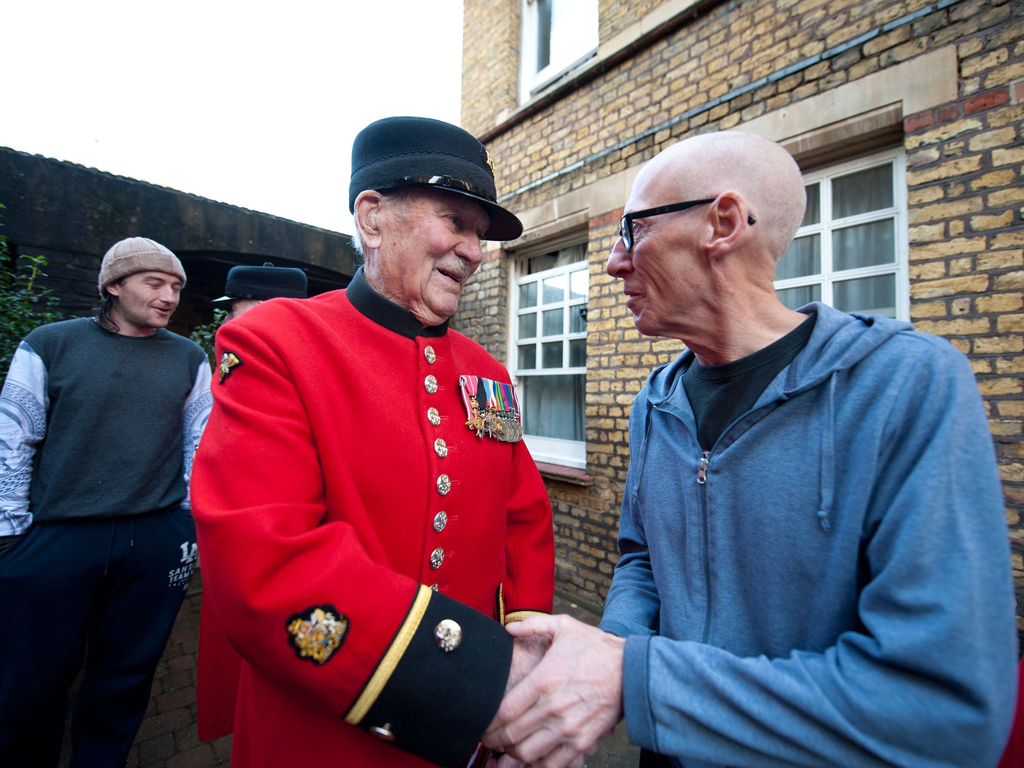 Chelsea Pensioners meet residents of Veterans Aid’s hostel, New Belvedere House, in east London