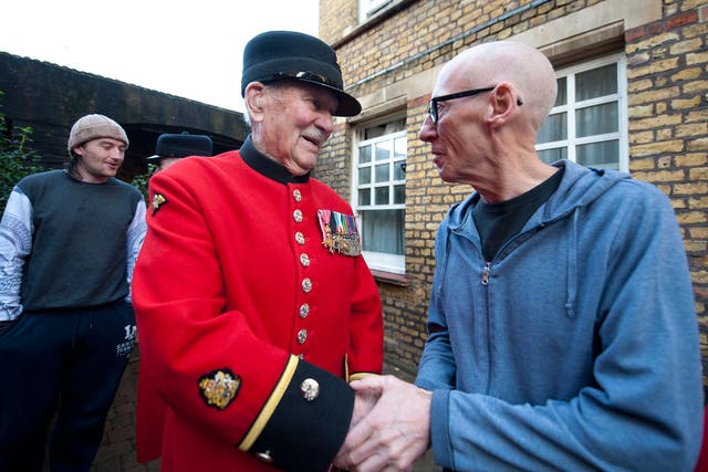 Chelsea Pensioners meet residents of Veterans Aid’s hostel, New Belvedere House, in east London