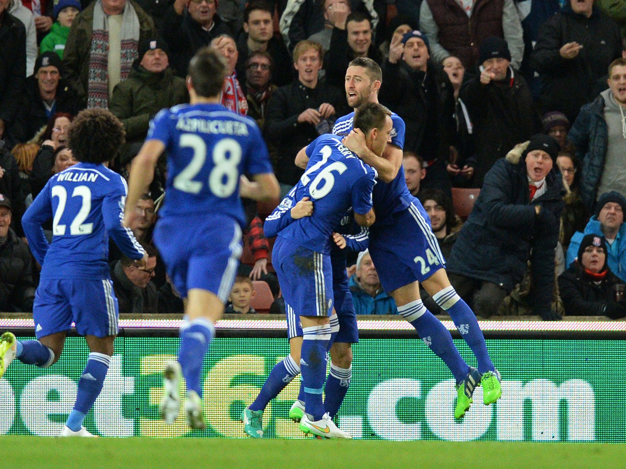 Chelsea players celebrate John Terry's goal