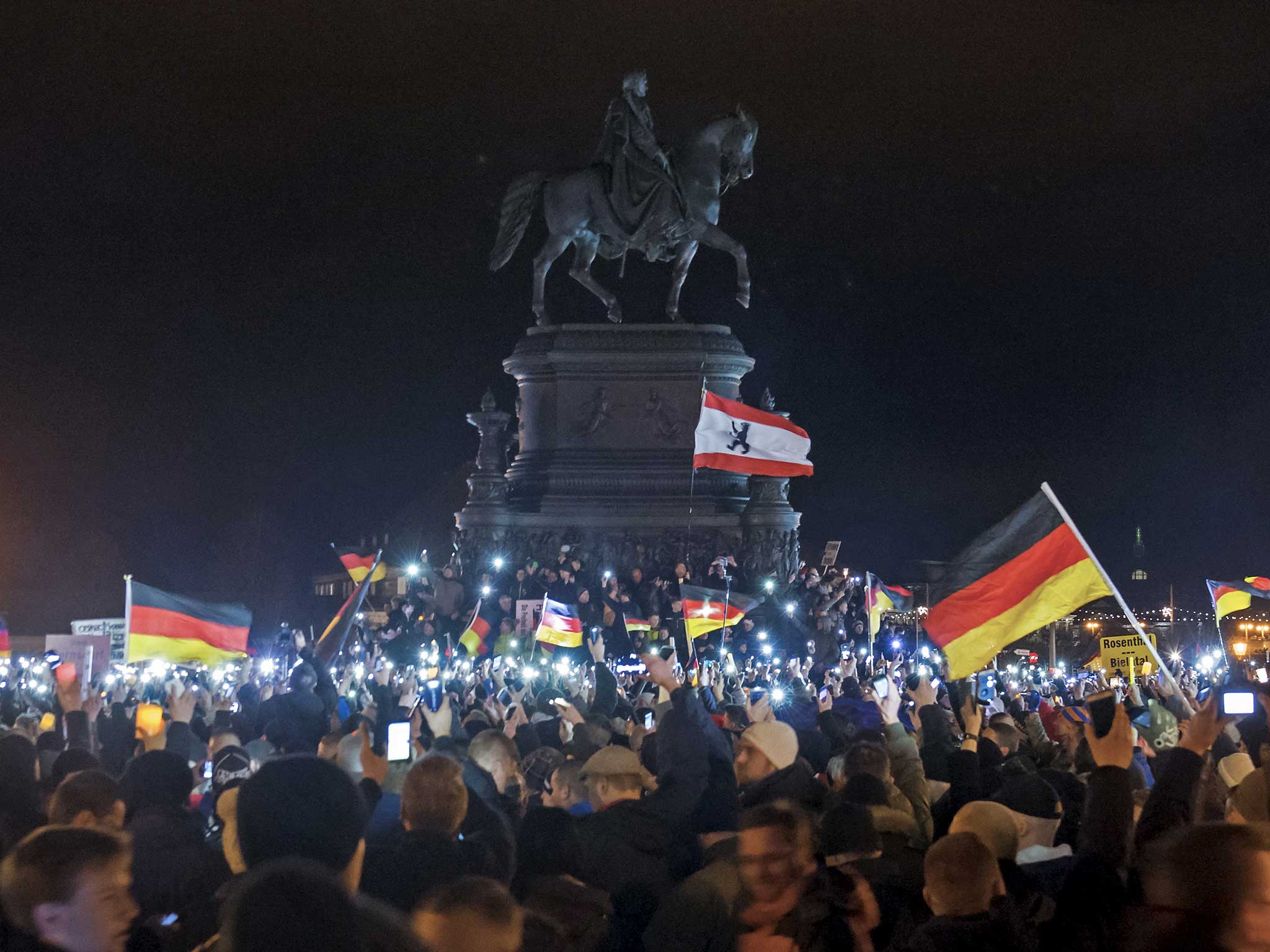 An estimated 17,500 people attended a Pegida protest in Dresden on Monday