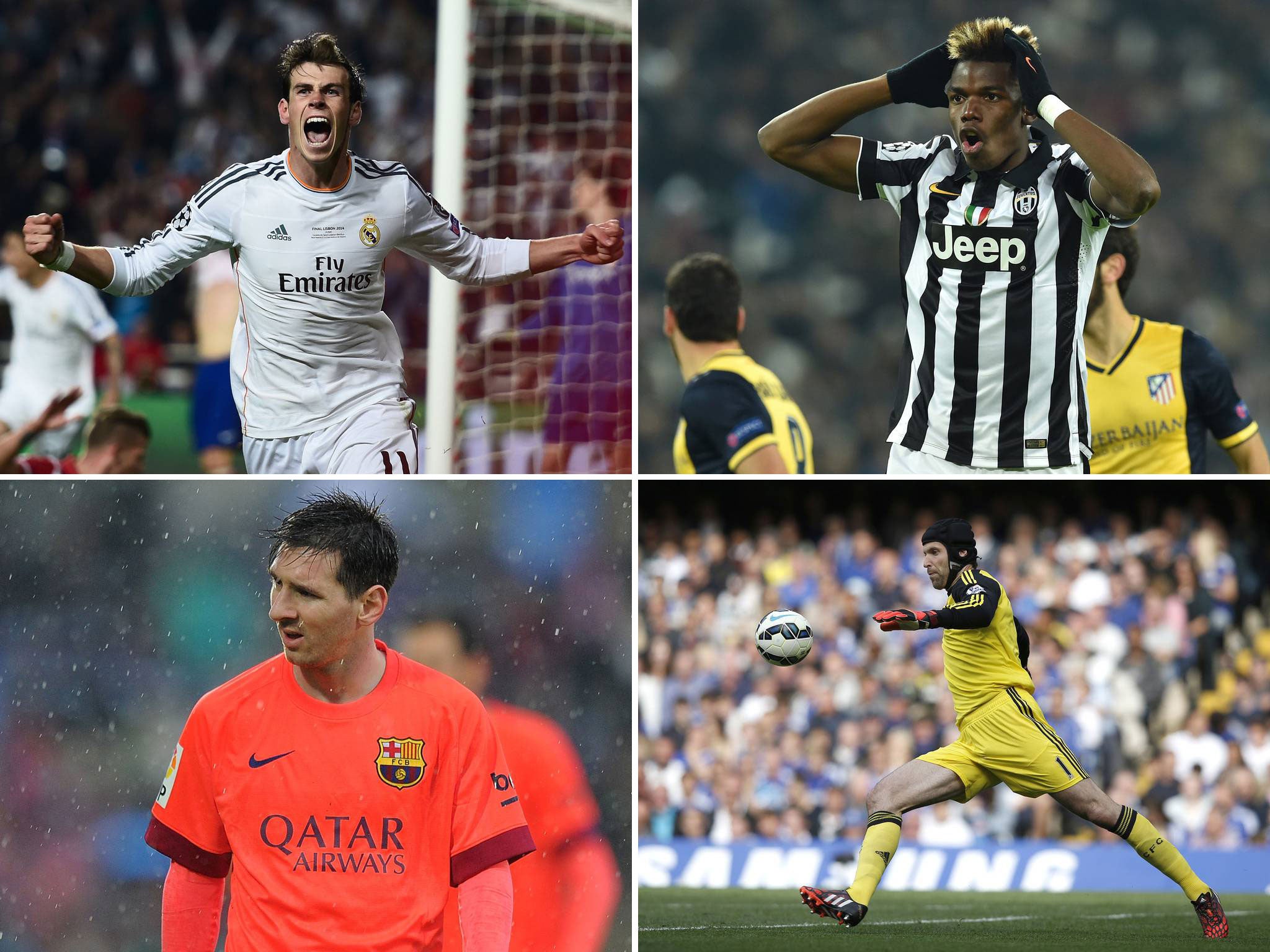 Gareth Bale, Paul Pogba, Lionel Messi and Petr Cech