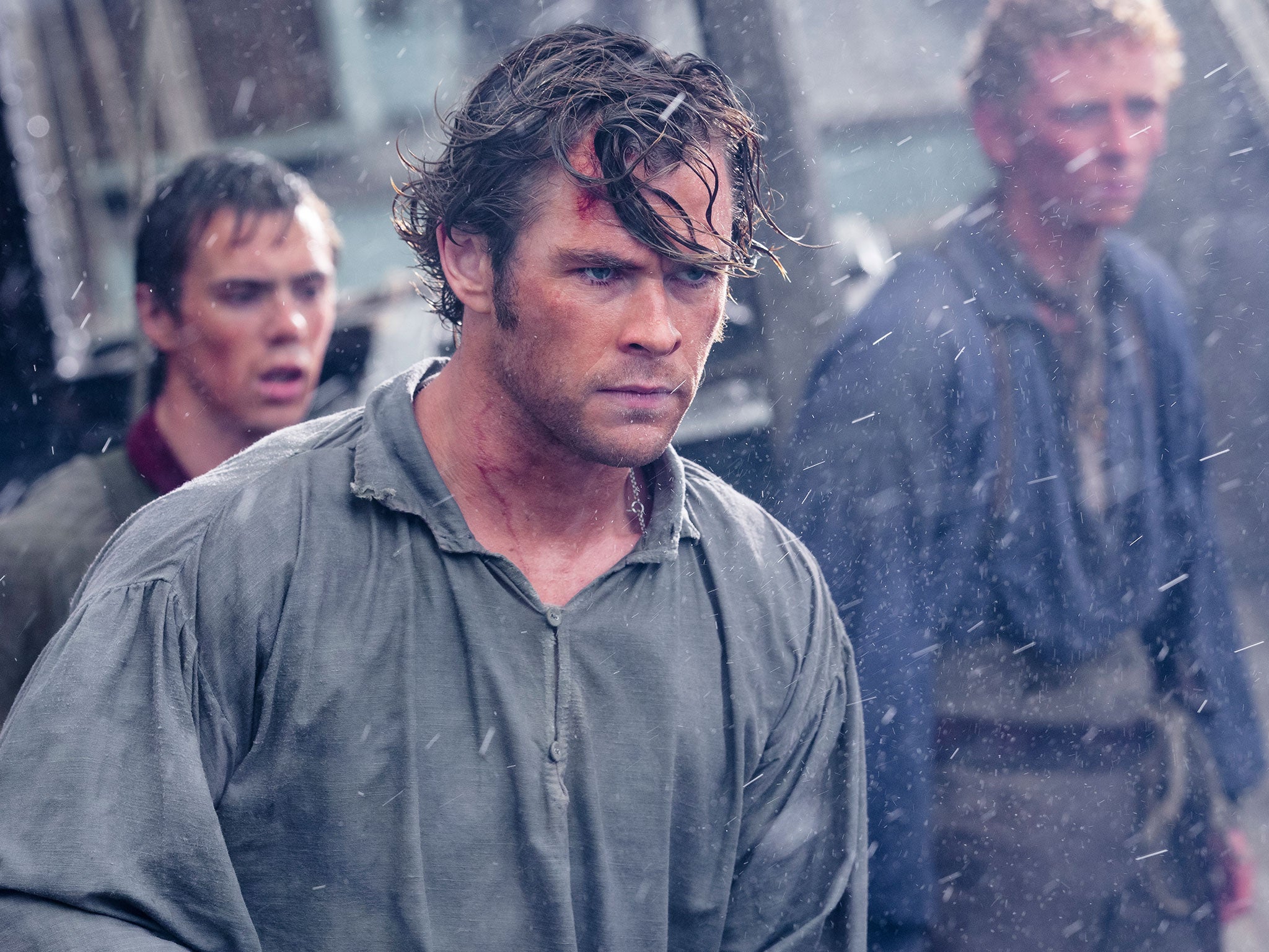 Chris Hemsworth as tough seafarer Owen Chase in In the Heart of the Sea