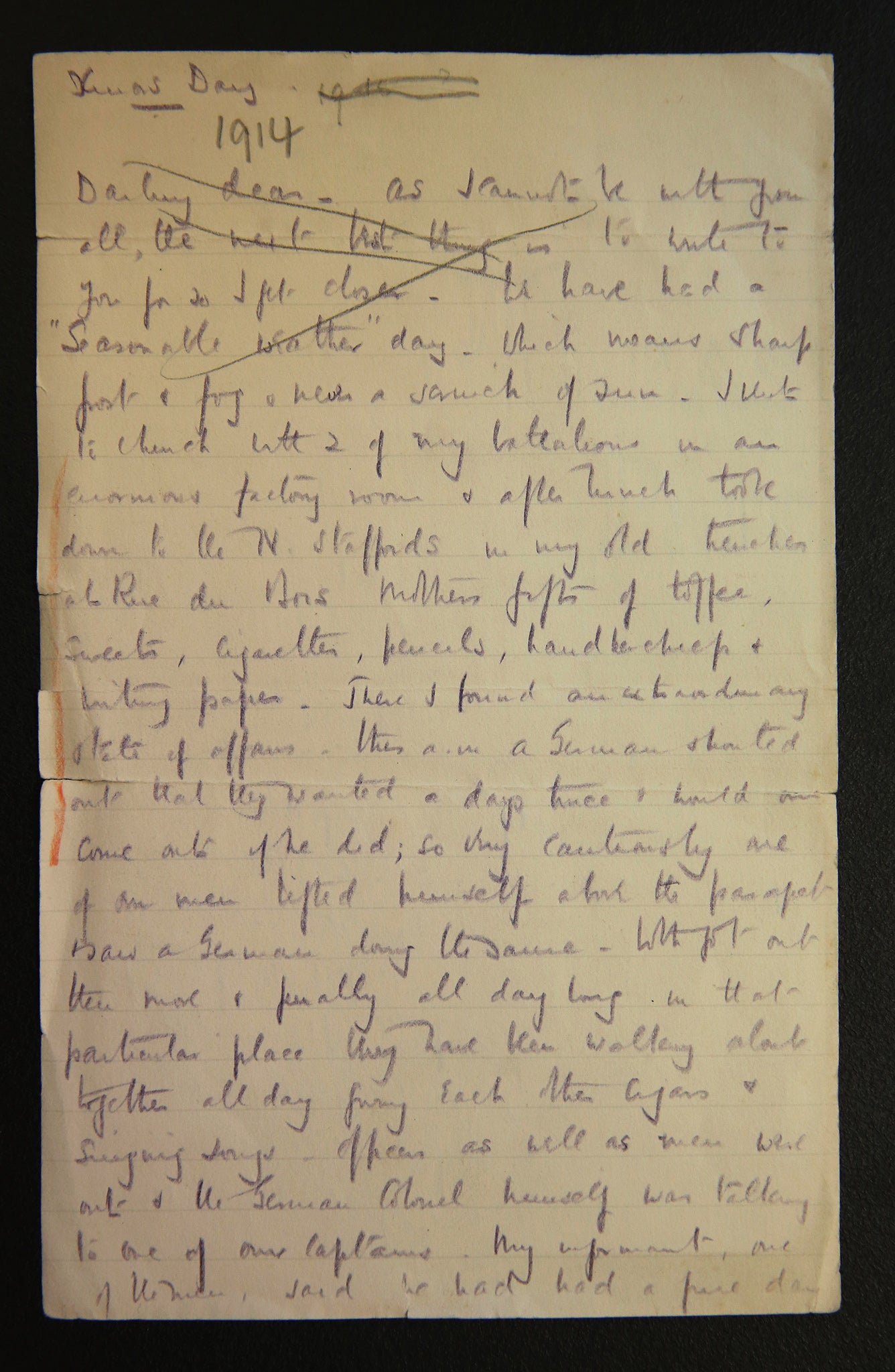 The letter written by General Walter Congreve VC describing the Christmas Day Truce of 1914