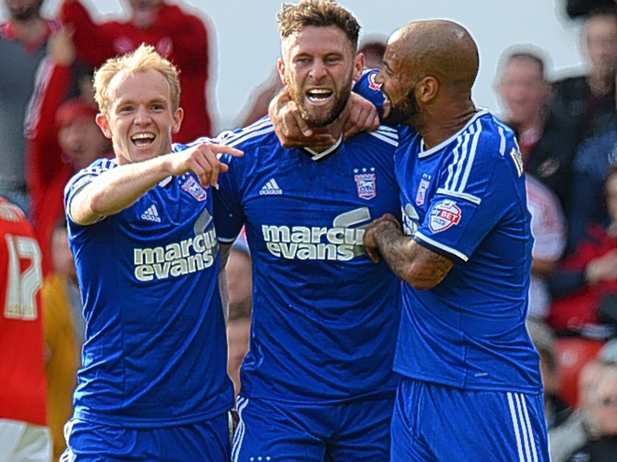 Ipswich’s Daryl Murphy (centre) has been in fine goalscoring form since being played as an orthodox striker